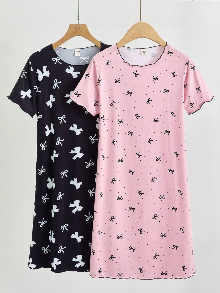 Genkimix Kids 2 st/set stickad nattlinne med fjärilsmönster för flickor, sommar