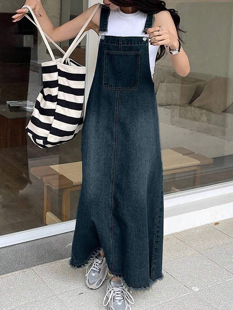 Women's Summer Casual Pocket Strap Denim Jumpsuit Dress