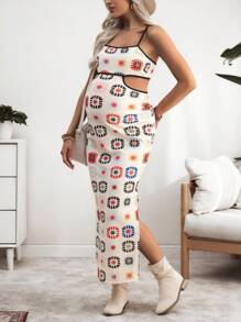 SHEIN 孕妇花卉印花镂空无袖连衣裙 - 彩色 - 查看 3