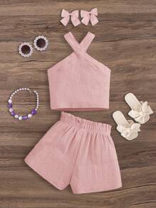 Emery Rose Kids Emery Rose Kids 2件套少女无袖纯色上衣和短裤套装