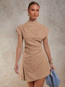COSMINA Women's Fashionable & Elegant Embroidered Waist Mini Dress - Khaki - View 5