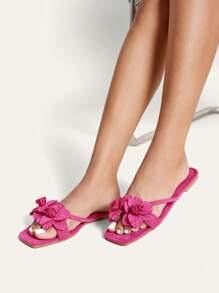 CUCCOO CHICEST Square-Toe Comfortable Flower Design Simple And Versatile Ladies Flat Sandals For Summer Vacation Shoes Summer Elegant Sandals Spring Shoes Spring Break Easter