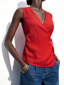 Maija Blusa de mujer con lazo envolvente y asimétrico, nueva para otoño/invierno 2025. Elegante, urbana, romántica y refinada, con estilo Y2K, para festivales de música country, viajes, bodas, cumpleaños, negocios, oficina, citas, salidas, aeropuerto, regreso a la escuela, otoño/invierno