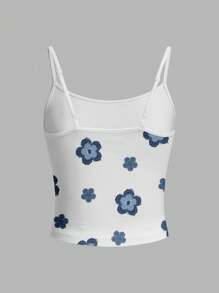 SHEIN EZwear Women's Casual Faux Denim Floral Print Sexy Slim Fit Camisole Top, Suitable For Summer - Multicolor - View 3