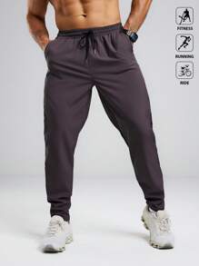 Manfinity Sport Polished 男士休闲纯色抽绳腰斜插口袋运动裤，适合健身、跑步、骑行等运动。 - 深灰色 - 查看 6