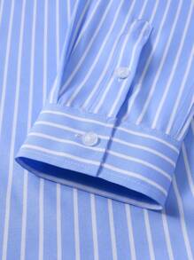 Manfinity Mode Men's Business Casual Blue Long Sleeve Striped Shirt, Nice Shirts For Men, For Fall - Baby Blue - View 7