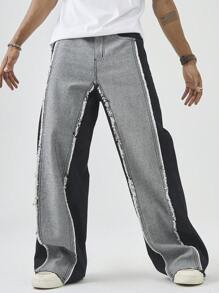 Chillumni 男士口袋磨边直筒宽松休闲百搭牛仔裤