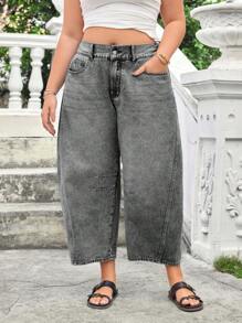 EMERY ROSE Plus Size Women Pocket Tapered Casual Loose Fit Jeans - Dark Grey - View 4