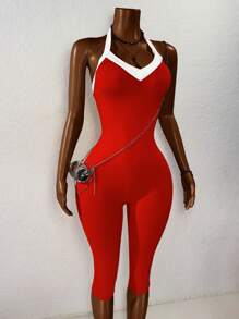 BamGleam Bộ đồ liền thân hở lưng phối màu - Đỏ và trắng - Xem 6