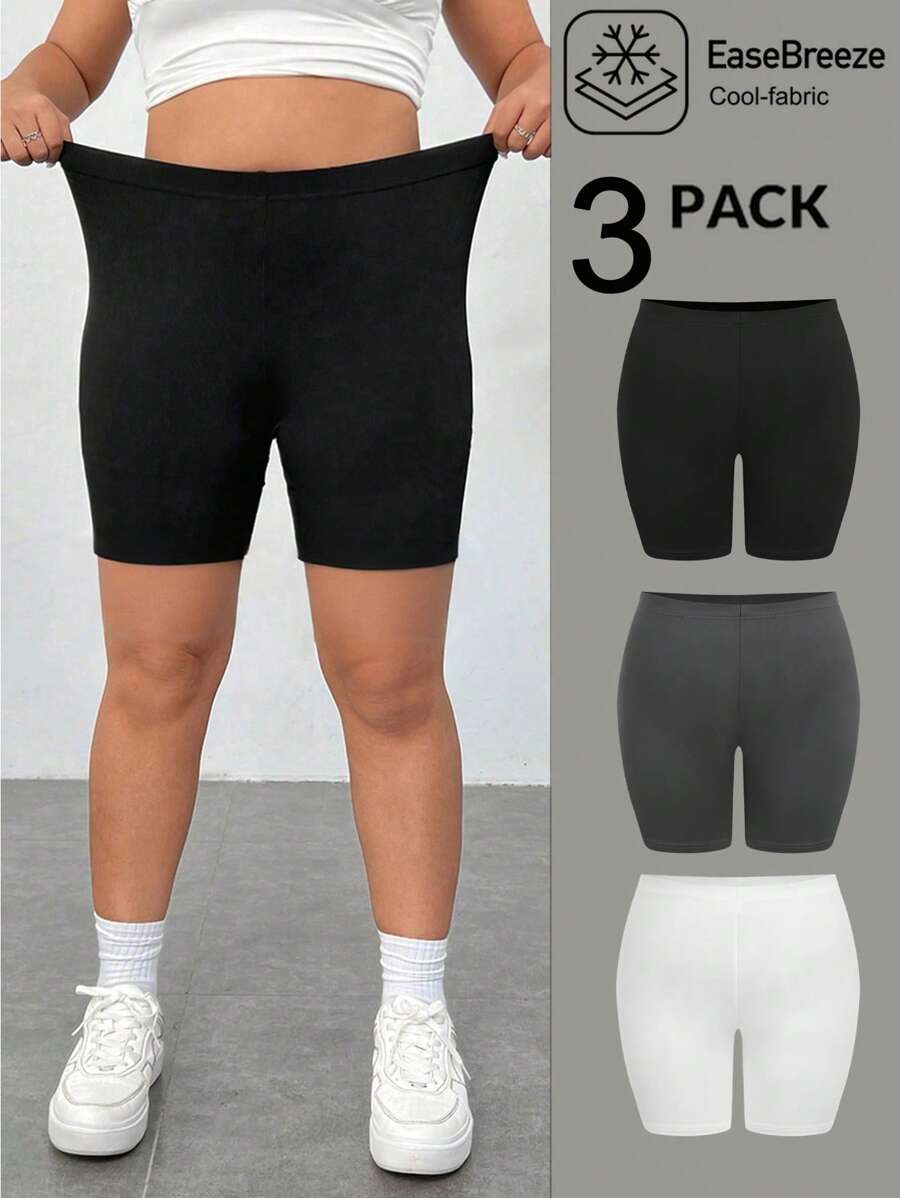 SHEIN EZwear Bộ 3 quần legging cỡ lớn màu đen, trắng, xám đậm. - Màu xám đen - Xem 1