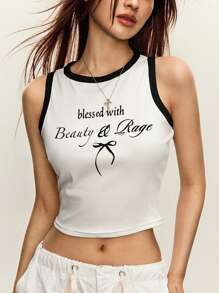 Top sin mangas de cuello redondo de moda para mujer, adecuado para el verano - Blanco - Ver 1