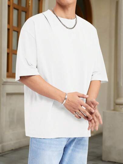 HIMLAND 男士休闲纯色落肩T恤，夏季，情侣装