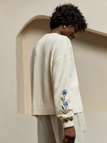 Bóhologie Blue Bloom Embroidered Knitwear Set – Cozy Sweater And Elegant Cardigan With Delicate Floral Detailing  Cardigans For Summer - Cream - View 2