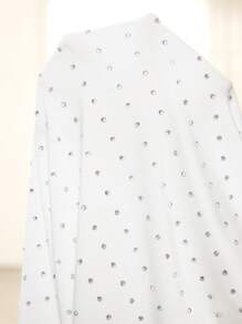 SHEIN Lady Vestido corto de verano y primavera elegante para fiesta de cóctel, oficina, de punto blanco con cuello en pico y manga corta, vestidos de talla grande de largo midi - Blanco - Ver 3