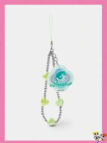 THE POWERPUFF GIRLS X SHEIN 1 件可爱渐变绿色心形 CCB 串珠卡通毛茛图案配饰、挂绳、钥匙扣、包包挂饰、手机挂绳 - 送给朋友和家人的礼物