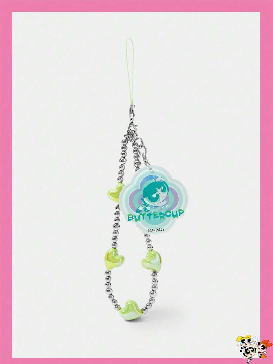 THE POWERPUFF GIRLS X SHEIN 1 件可爱渐变绿色心形 CCB 串珠卡通毛茛图案配饰、挂绳、钥匙扣、包包挂饰、手机挂绳 - 送给朋友和家人的礼物