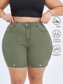EMERY ROSE Plus Size Denim Stretchy Knit Sexy Cycling Shorts Elegant