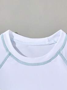 SHEIN 男童椰子树印花插肩袖上衣和条纹两件套泳衣套装