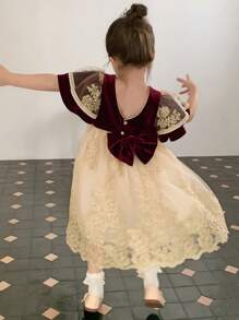 DAZY Vestido de niña de estilo vintage burdeos, ropa de otoño para niña joven - Burdeos - Ver 6