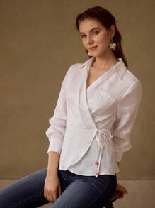 MOTF PREMIUM 裹身结衬衫 - 白色 - 查看 6