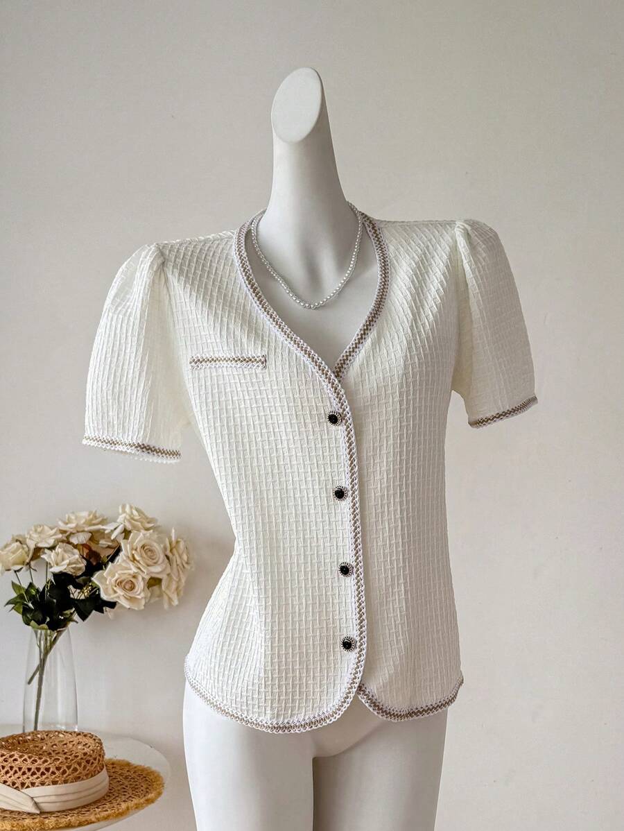 INAWLY Áo sơ mi công sở đơn giản và thanh lịch dành cho nữ - trắng - Xem 1