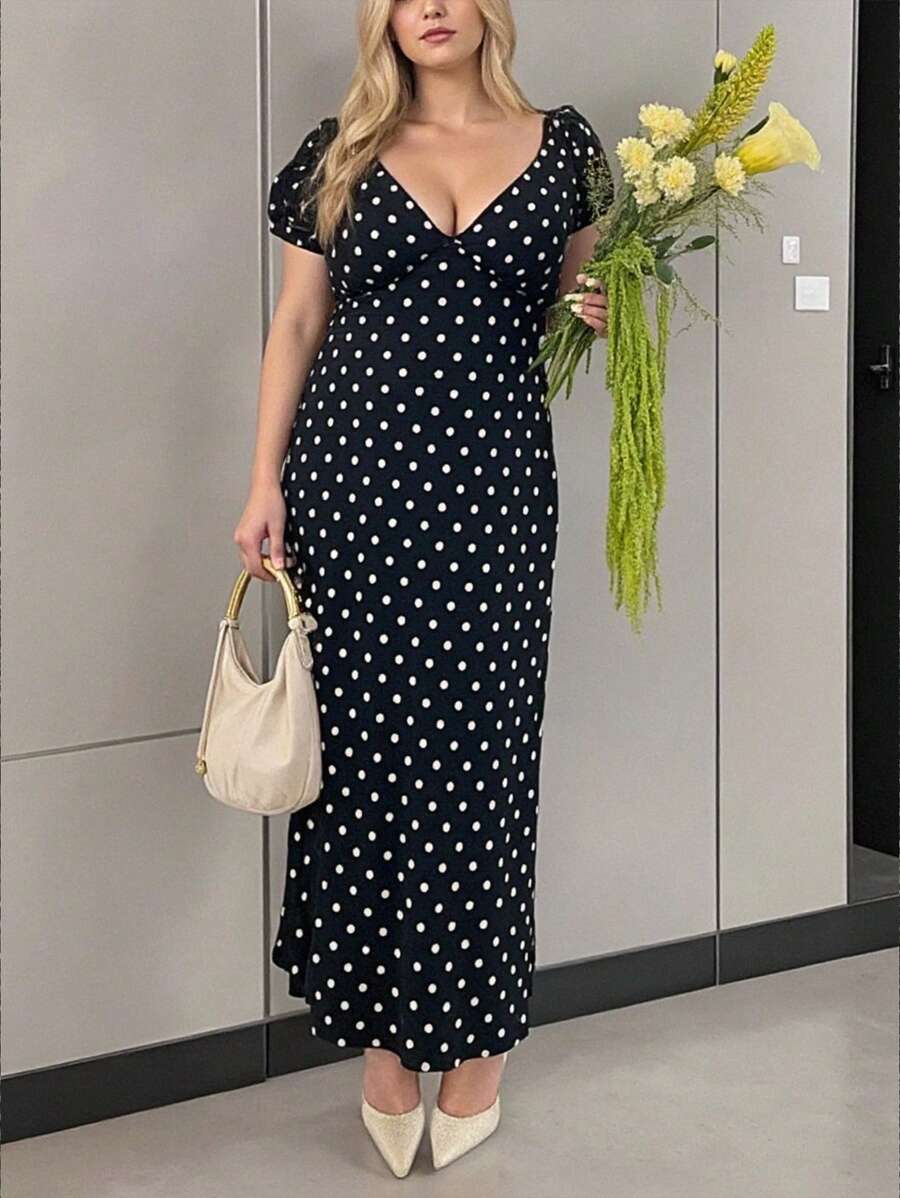 INAWLY 大码女式休闲波尔卡圆点印花夏装