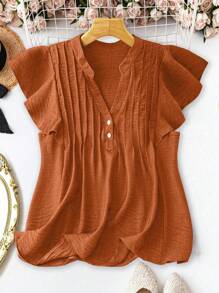 Linhara 大码女式 LUNE 纽扣装饰休闲度假衬衫 - 橘色 - 查看 4