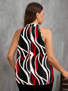 EMERY ROSE Kemeja Kasual Ukuran Besar Motif Garis Hitam, Merah & Putih, Cocok untuk Musim Panas, Cocok untuk Bepergian, Blus Chic untuk Wanita - MultiWarna - View 2