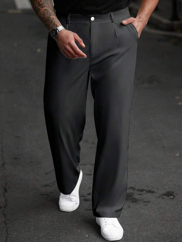 Manfinity Homme Pantaloni drepți pentru bărbați, mărime mare, culoare solidă, casual, toamnă