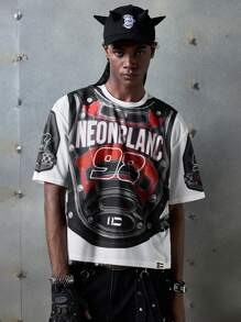 NEON BLANC Men's Street Fashion Knit Short Sleeve Printed Round Neck T-Shirt, Suitable For Summer