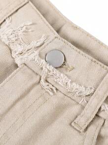 Manfinity LEGND Men's Casual Solid Color Ripped Denim Shorts For Summer