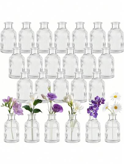 SHEIN 1/3/6/12PCS Transparent Mini Vase, Used For Wedding Party Decoration -2.95-Inch Cute Bulk Vase, Aromatherapy Bottle, Dining Table Center Decoration, Used For Modern Bohemian Flower Shop Decoration