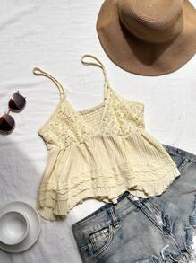 Comfortcana Women's Sleeveless Lace Patchwork Camisole Top, Casual Summer - Yellow - View 5