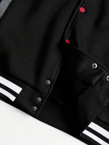 PAVTROS Manfinity Streetrush Men Slogan Print Long Sleeve Single-Breasted Casual Baseball Jacket, Fall - Multicolor - View 5