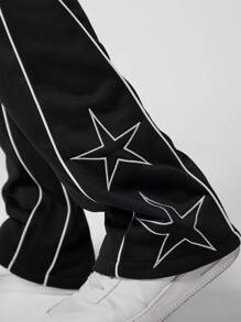 Manfinity Roghcode Men's Pentagram Print Drawstring Waist Loose Fit Pants - Black - View 4