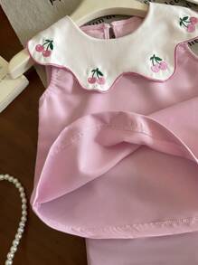 SHEIN 2pcs Baby Girl Cute Cake And Floral Print Sleeveless Top And Shorts Set, Casual For Spring And Summer - Pink - View 5