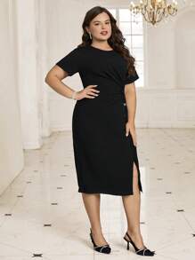 Ellevyn Plus Size Contrast Sequin  Dresses - Black - View 7