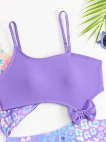 Ensemble maillot de bain une-pièce à imprimé floral violet + cache-maillot