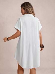 Freevana Plus Batwing Sleeve High Low Hem Blouse - White - View 2