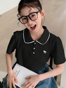 DAZY 青少年女孩休闲T恤，秋季服装 - 黑色 - 查看 5