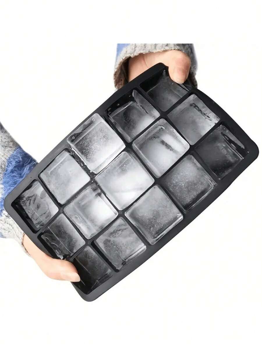 Silicone Ice Cube Tray, Easily Release 15 Square Ice Cubes Per Tray, Reusable, Suitable For Fridge, Chocolate, Baby Food, Juice - Black - View 1