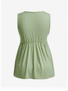 SHEIN Maternity Breastfeeding Crew Neck Sleeveless Elastic Waist Casual 2 Pieces Set, Summer - Green - View 5