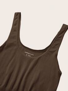 Solid Color Sleeveless Shaping Casual Midi Dress - Chocolate Brown - View 4