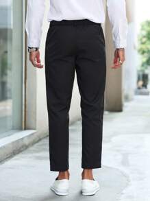 Manfinity Mode 男士休闲/商务纯色锥形西装裤 - 黑色 - 查看 2