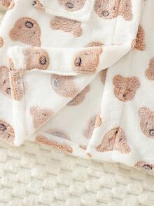 女童白色草莓印花长袖连帽长袍睡衣 - 卡其色 - 查看 6