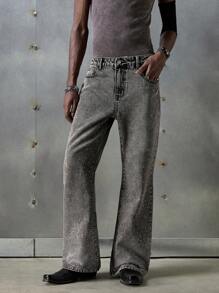 NEON BLANC Men's Street Fashion Woven Long Denim Jeans - Grey - View 2