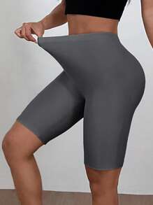 SHEIN EZwear 3 chiếc quần đùi thể thao nữ cỡ lớn, màu trơn, cạp chun, thích hợp mặc đi xe đạp, đa năng cho mùa hè. - Nhiều màu - Xem 4