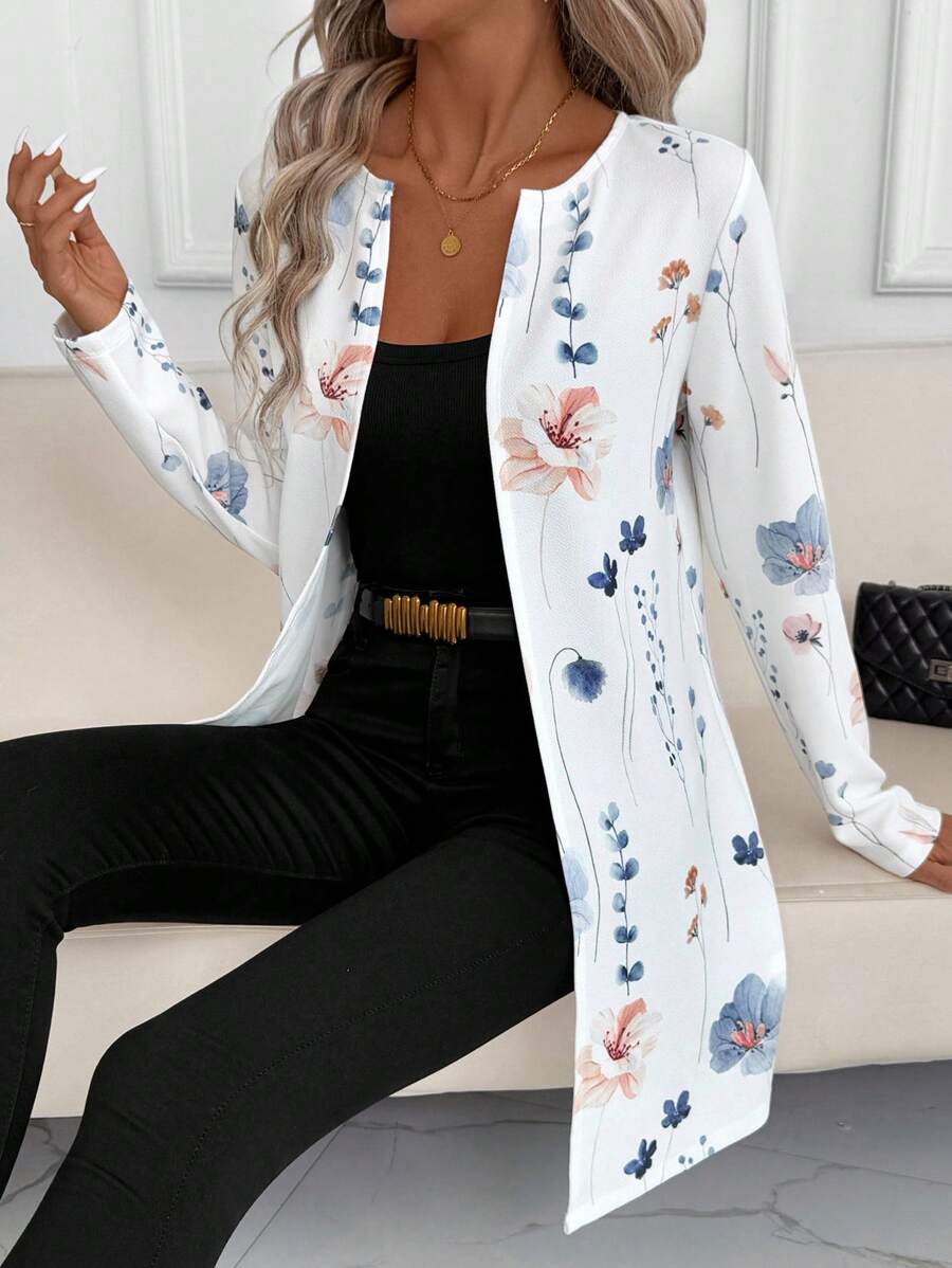 SHEIN Clasi Áo khoác cardigan cổ tròn họa tiết hoa thu đông mới cho nữ, thích hợp để đi làm, mặc hàng ngày, mặc ngoài đa năng - Nhiều màu - Xem 1