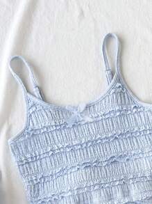 SHEIN Tween Girl Casual & Fashionable Intarsia Ruffle Trim Fitted Camisole & Shorts Set, Back To School - Baby Blue - View 6