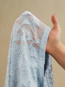 Anewsta Áo cánh cổ tròn vải kết cấu viền xếp nếp trong suốt thanh lịch hiện đại lãng mạn cho nữ, mùa xuân/hè - Màu xanh lam - Xem 8